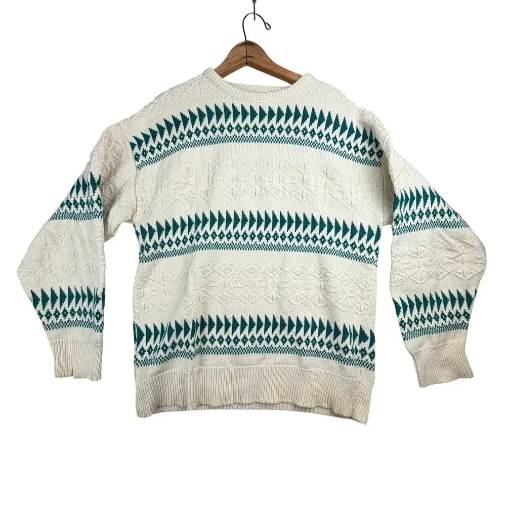 Vintage Dover Park Mens Fair Isle‎ Crewneck Sweater Green Pattern Size Medium